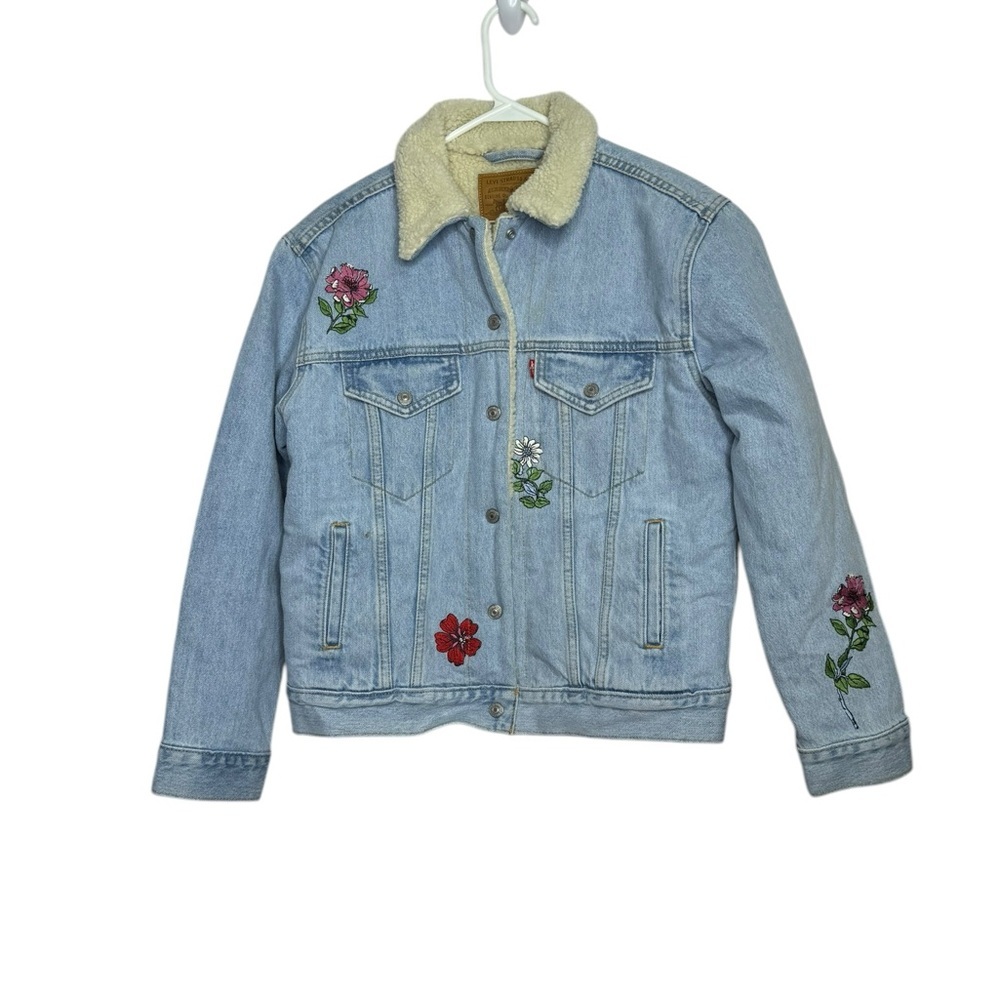 Denim Jacket Sherpa Trucker Embroidered Levi's 36137-0029 Blue Size Small - Picture 3 of 10